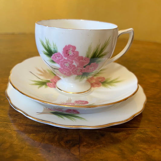 Colclough Pink Floral Print Tea Cup Trio Set