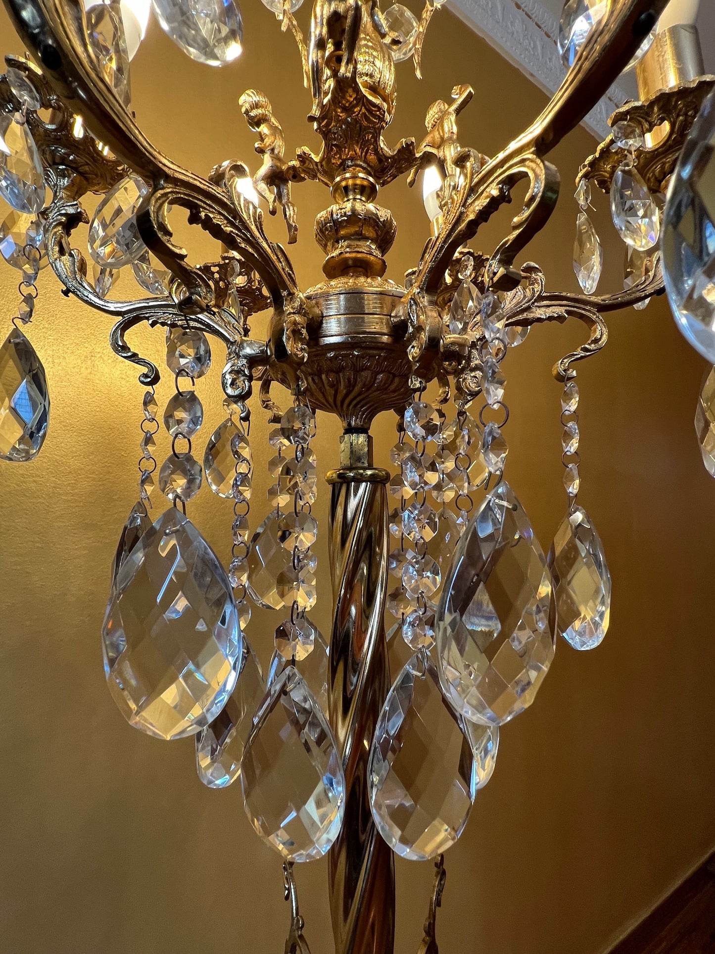 Crystal Crown & Cherubs Brass Floor Lamp