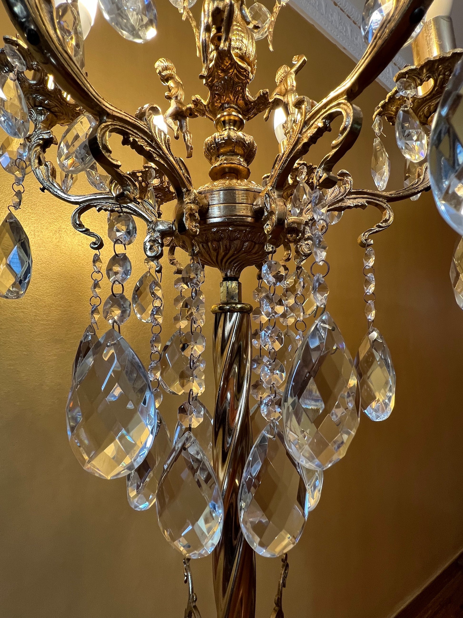Crystal Crown & Cherubs Brass Floor Lamp