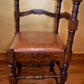 Antique French Ladder Corner Chairs with Dragon Design Leather Seat Pair
