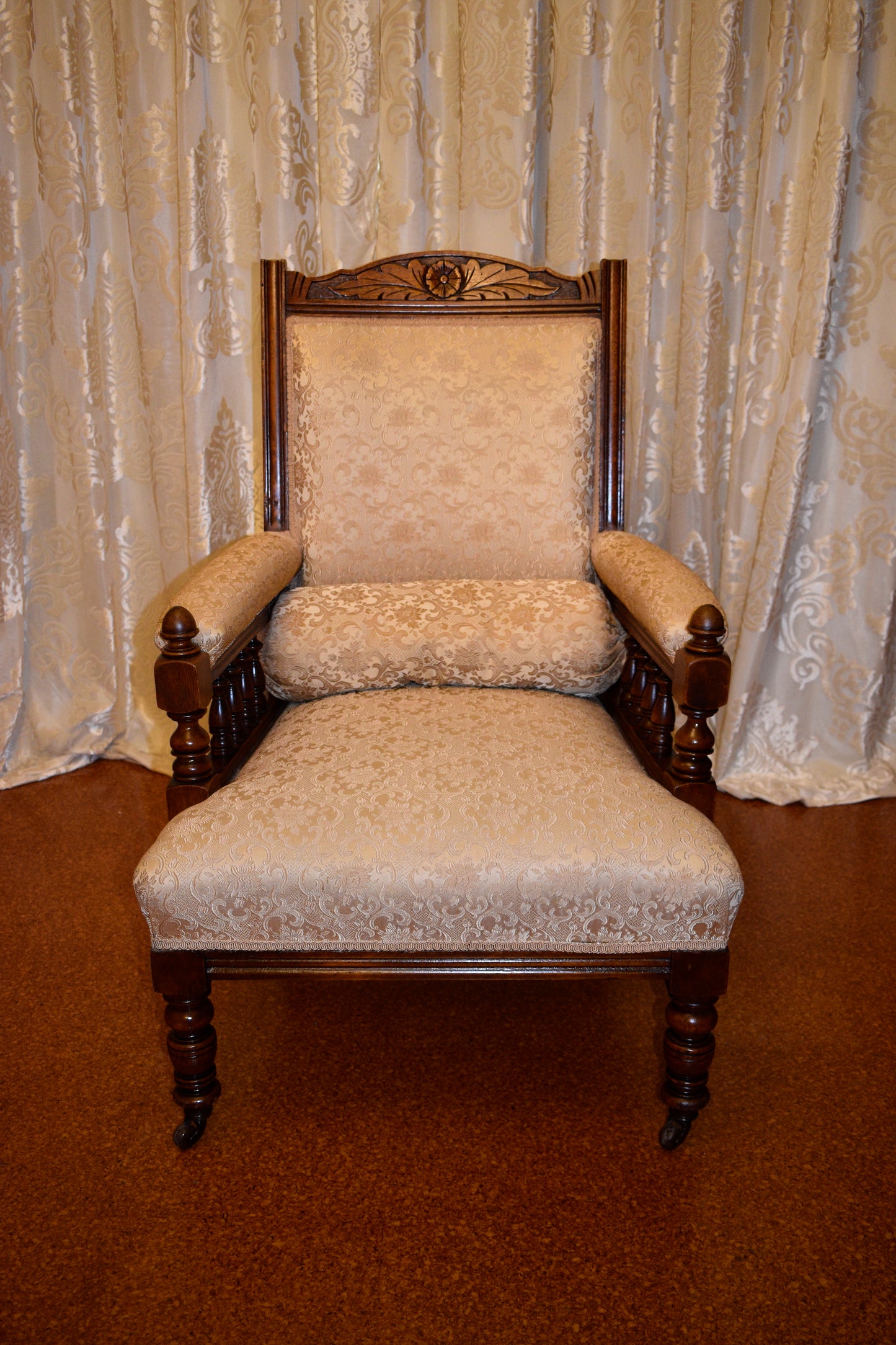Antique Gold Damask Grandfather Armchair