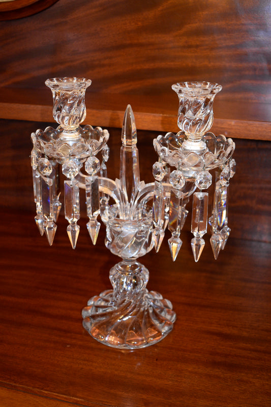 Vintage French Baccarat Early Zenith Model Crystal Double Candlestick Holder