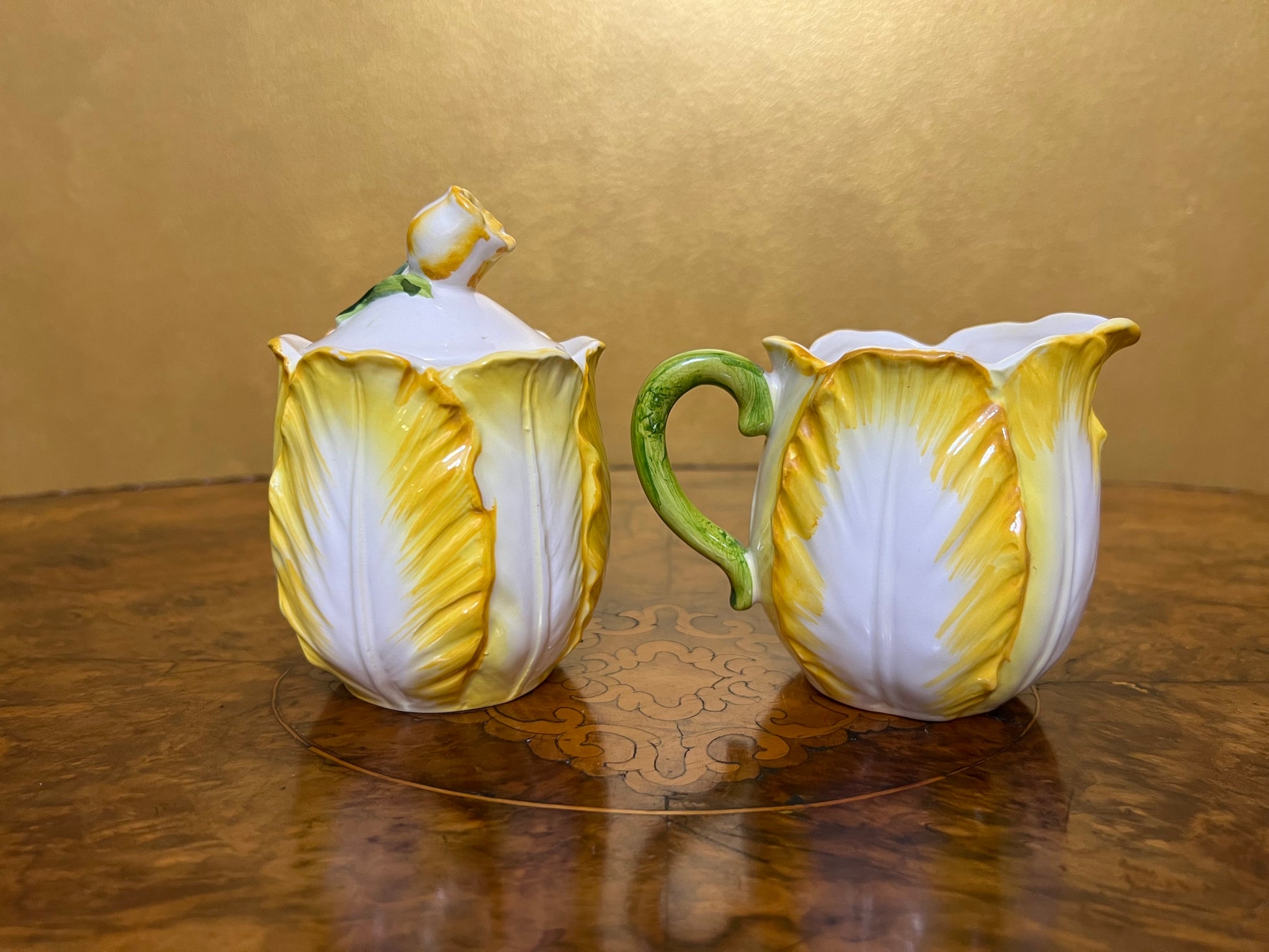 ESD Hand Painted Yellow Flower Milk & Sugar Bowls 