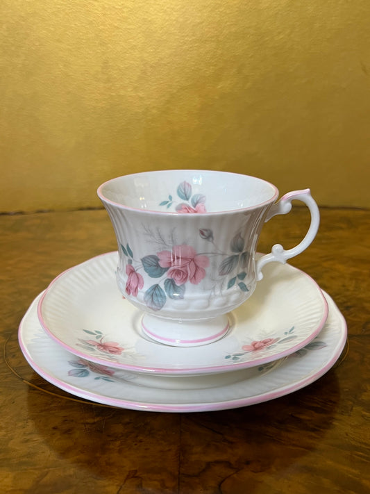 Elizabethan Staffordshire Pink Rose Tea Cup Trio Set