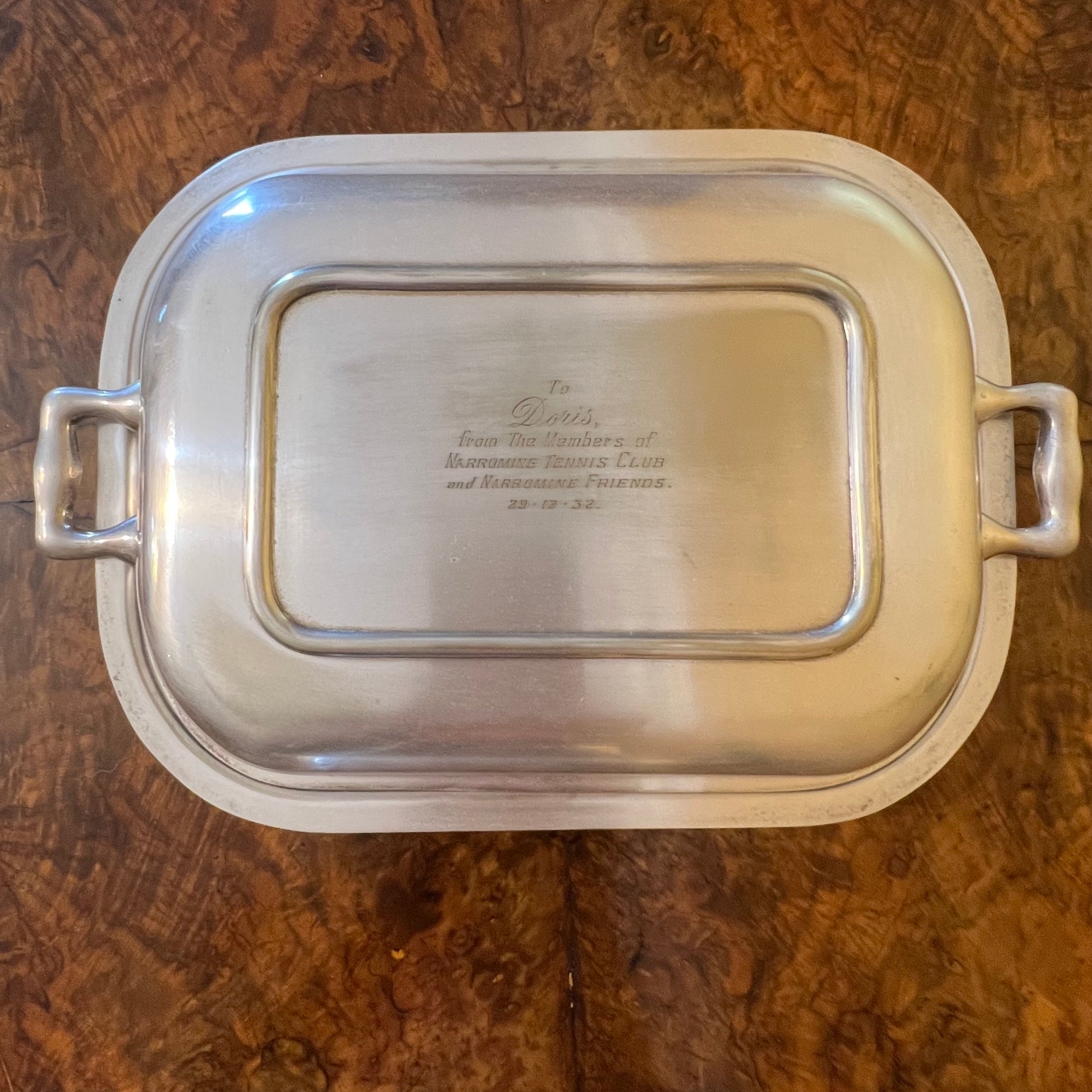 Hechworth Engraved Silver Plated Serving Tray w Lid