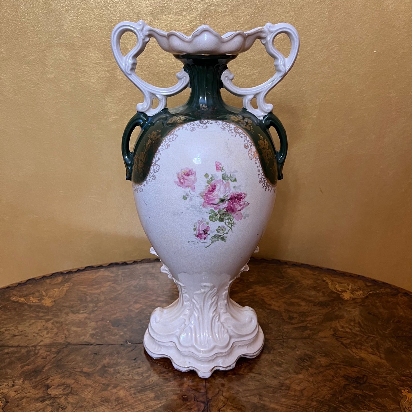 Antique English Floral Large Vase