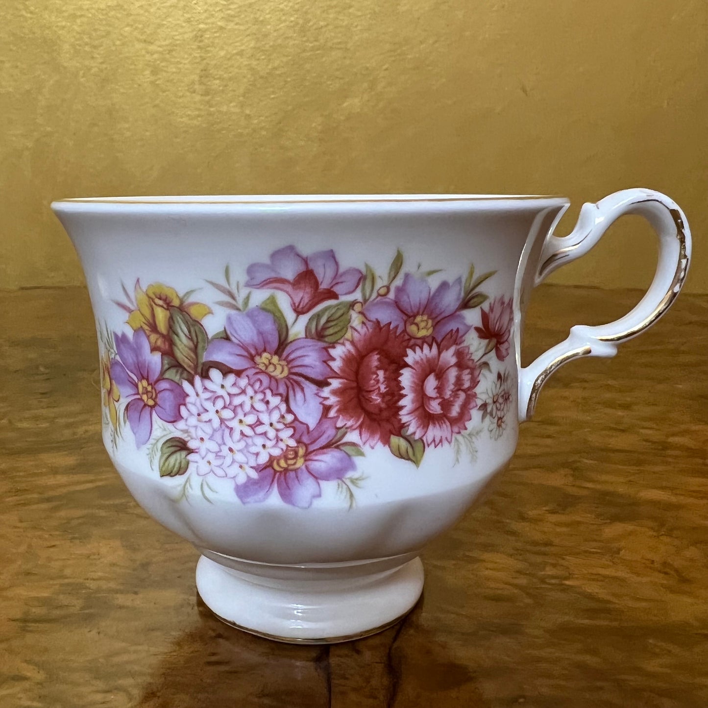 Vintage Queen Anne Pink Floral Tea Cup Trio