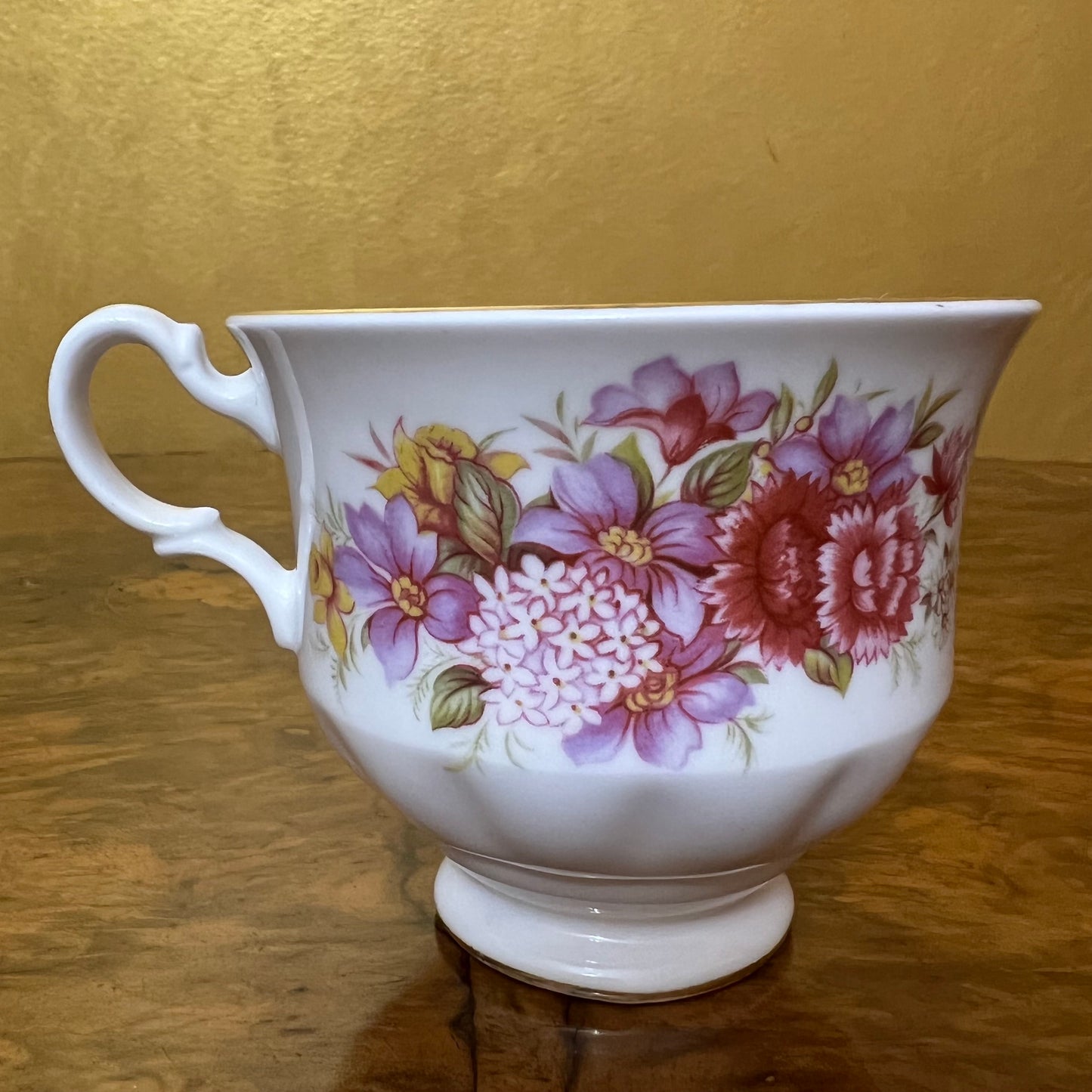 Vintage Queen Anne Pink Floral Tea Cup Trio