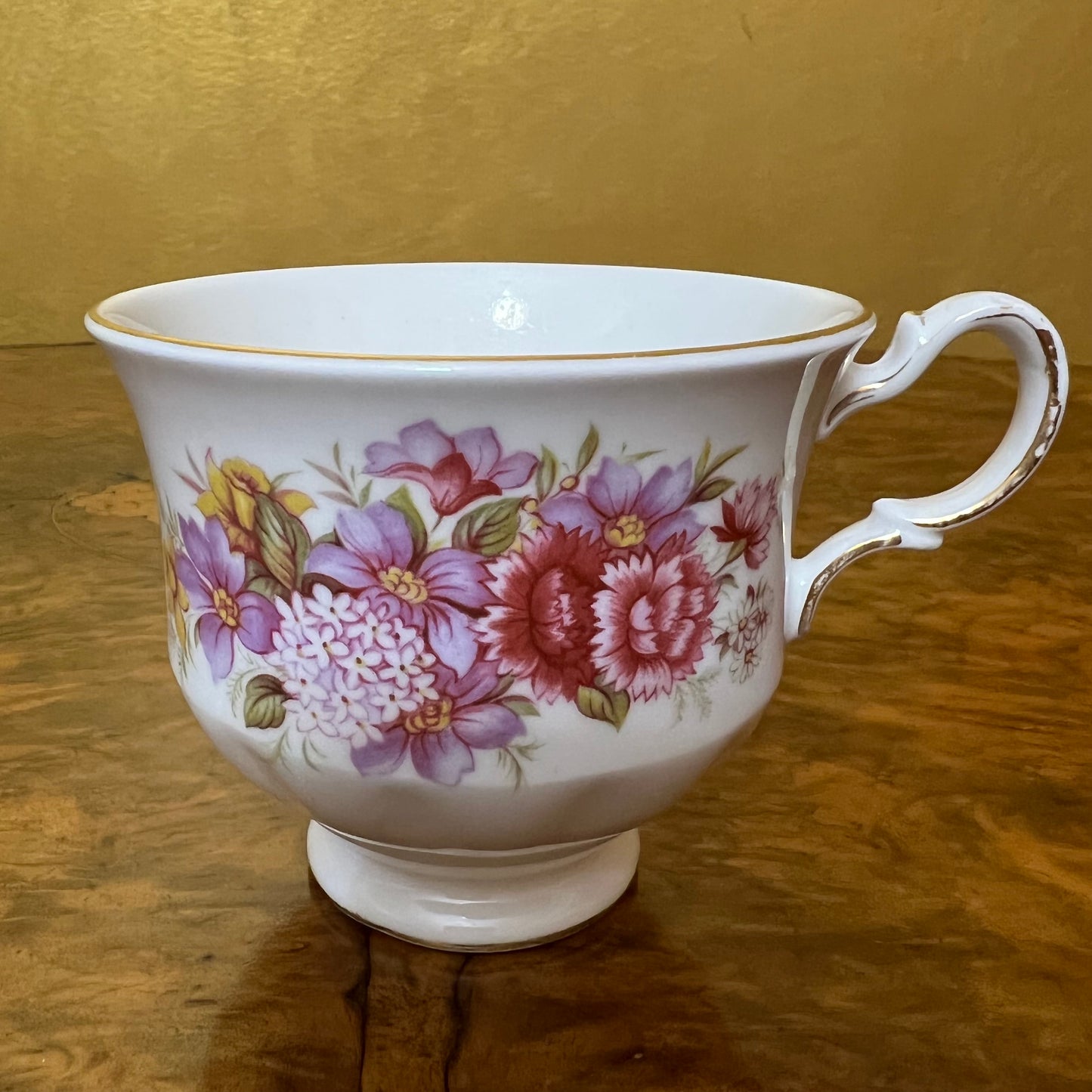 Vintage Queen Anne Pink Floral Tea Cup Trio