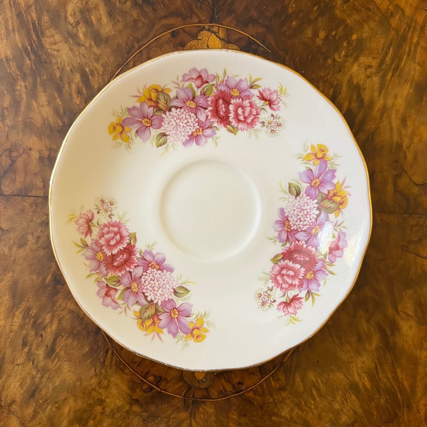 Vintage Queen Anne Pink Floral Tea Cup Trio