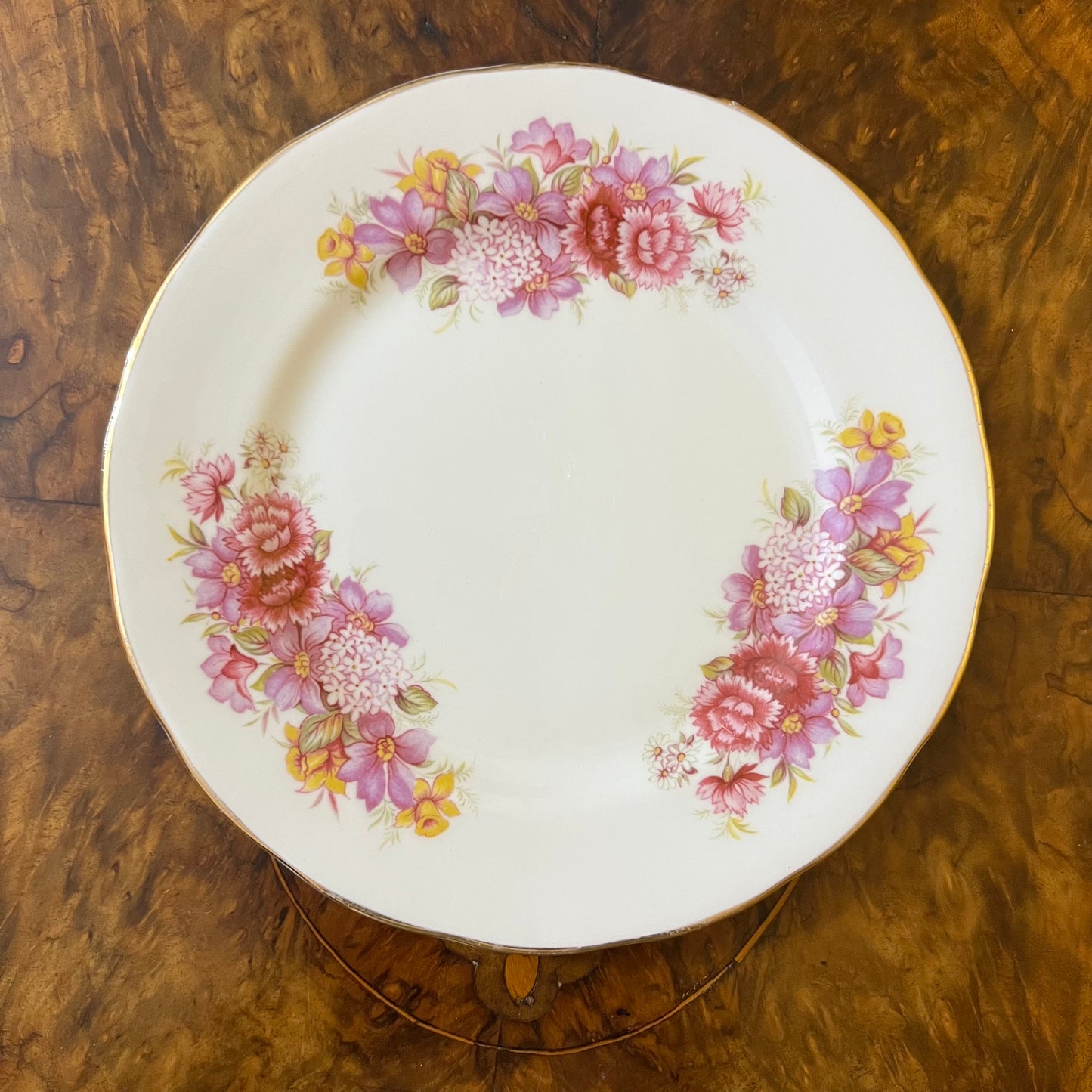 Vintage Queen Anne Pink Floral Tea Cup Trio