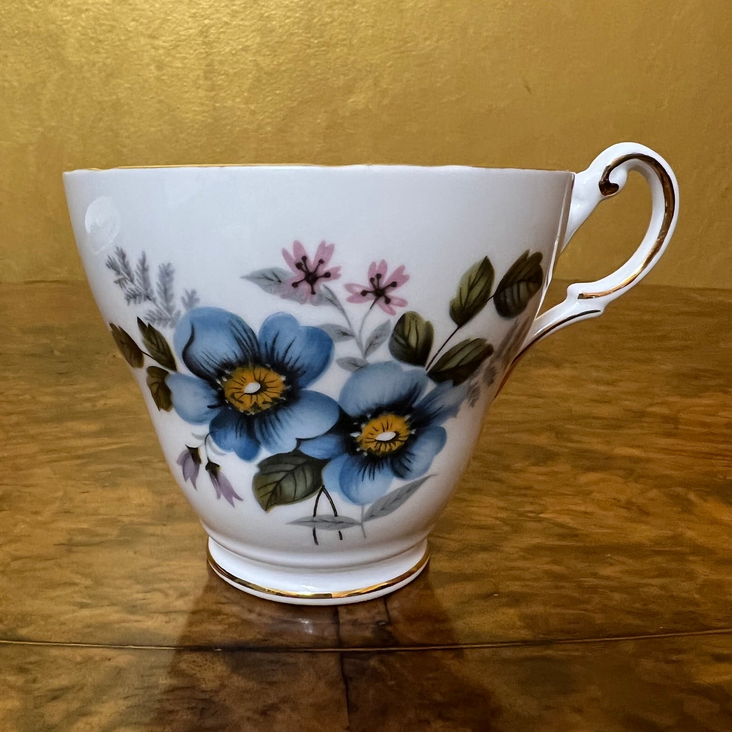 Vintage Regency Blue Floral Tea Cup Trio