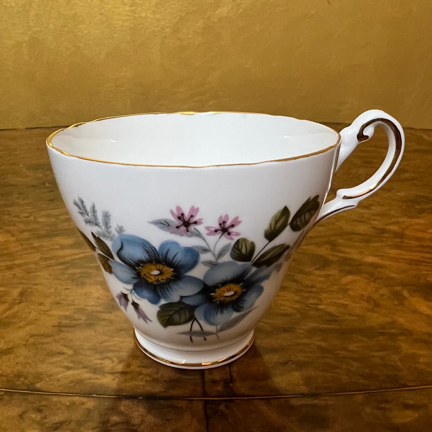 Vintage Regency Blue Floral Tea Cup Trio