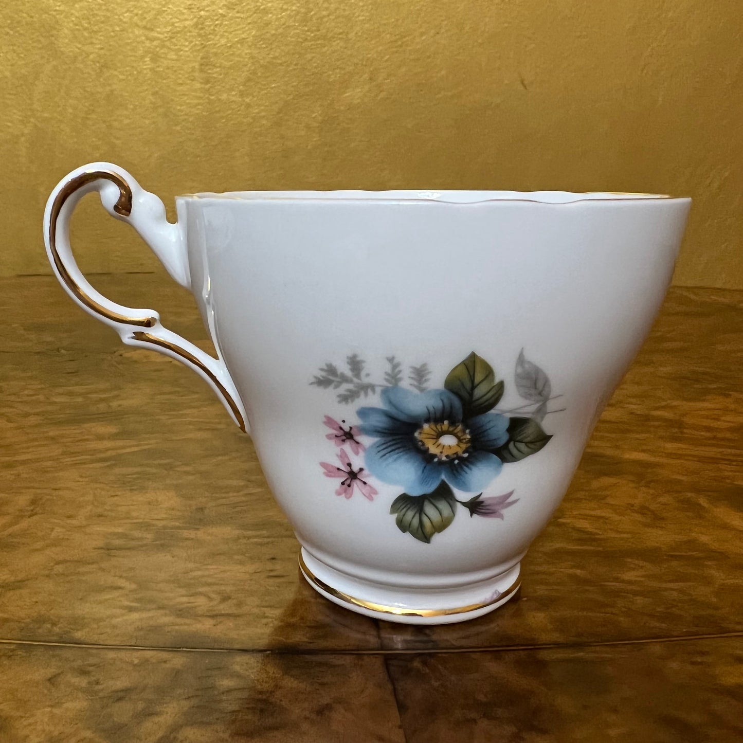 Vintage Regency Blue Floral Tea Cup Trio