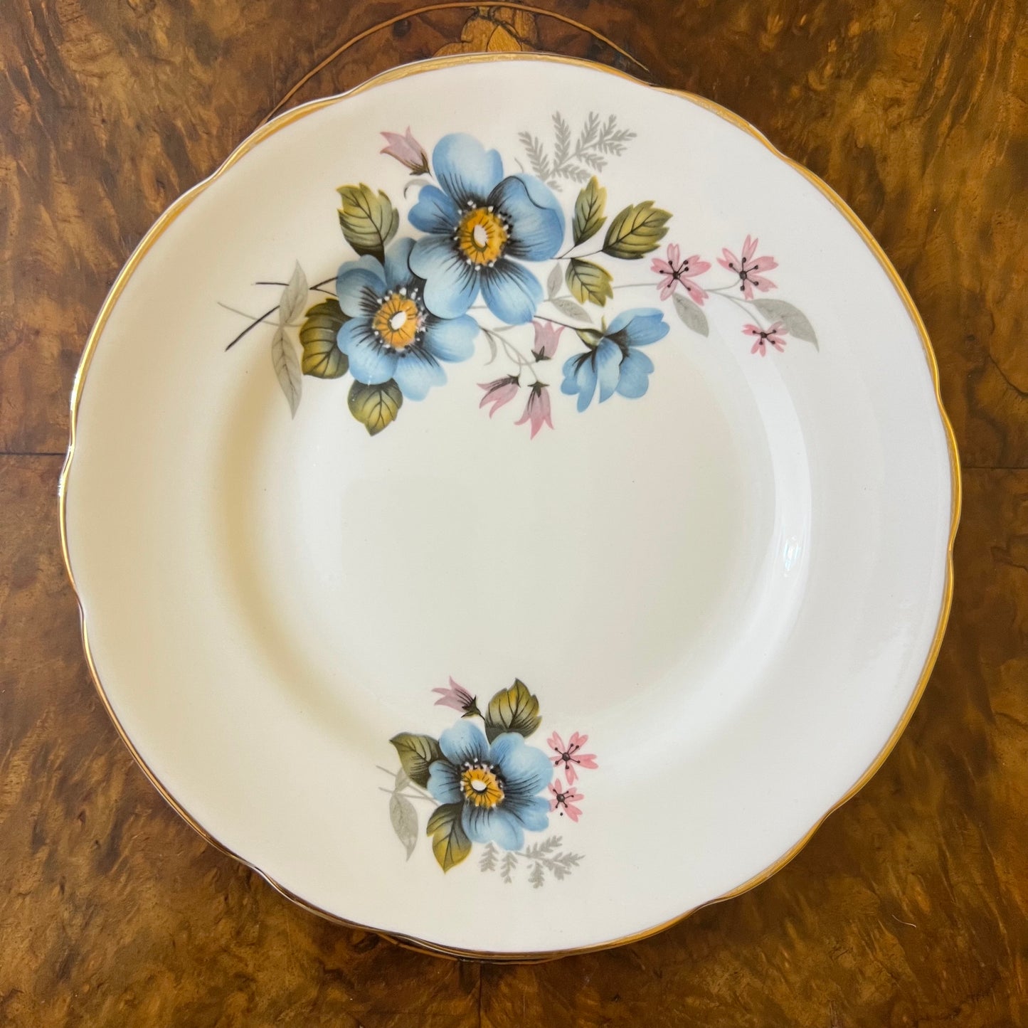 Vintage Regency Blue Floral Tea Cup Trio