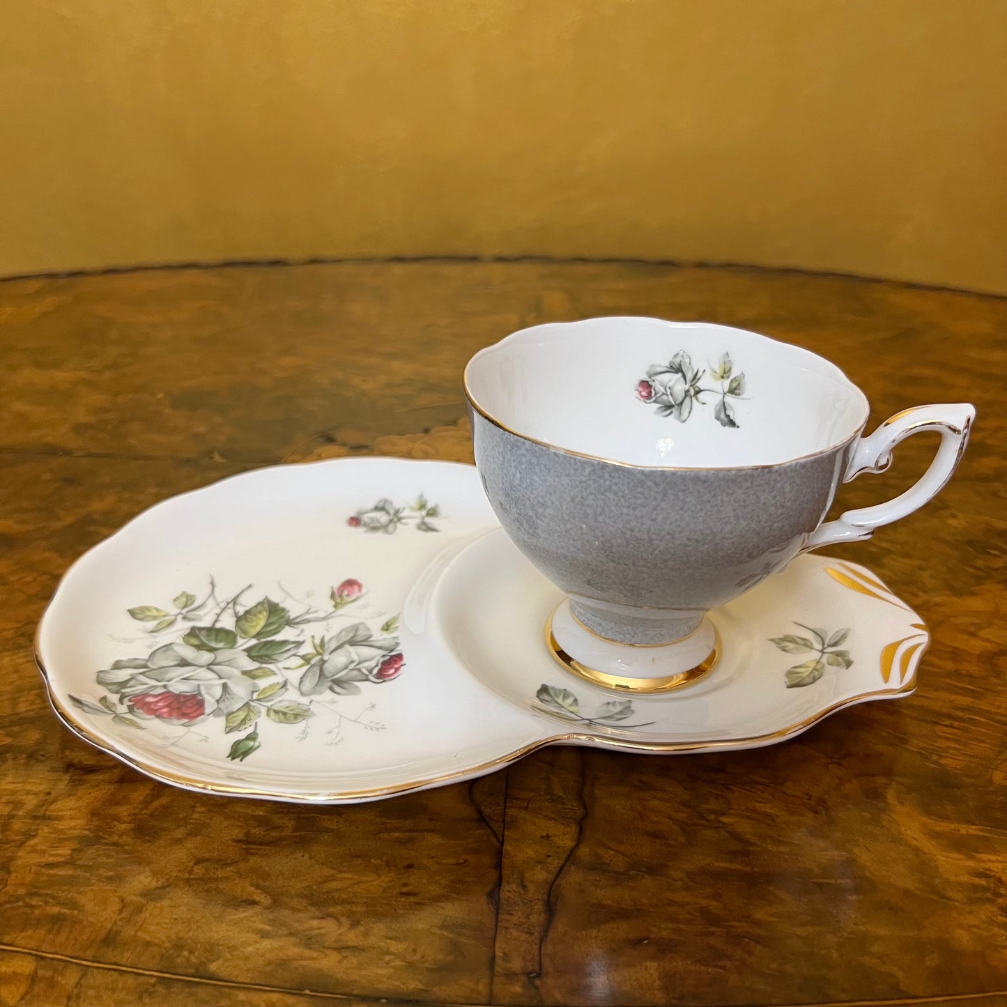 Royal Standard Grey Floral Tea Cup Tennis Set