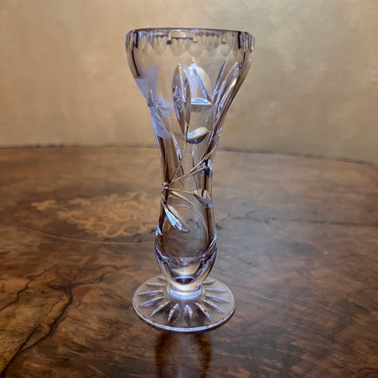 Vintage Glass Flower Cut Design Small Vase