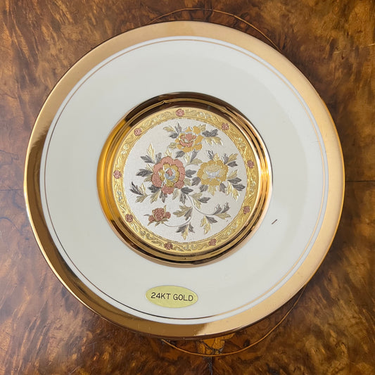 Chokin Art 24Kt Gold Floral Plate