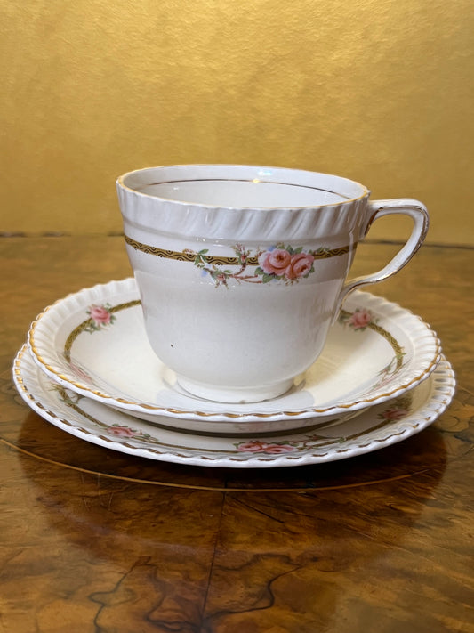 Vintage Johnson Bros Rose Print Tea Cup Trio Set