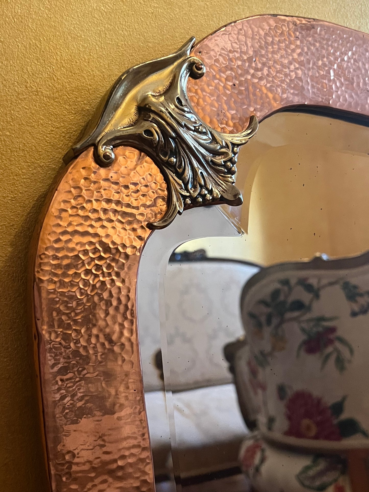 Antique Copper & Brass Trim Bevelled Edge Wall Mirror