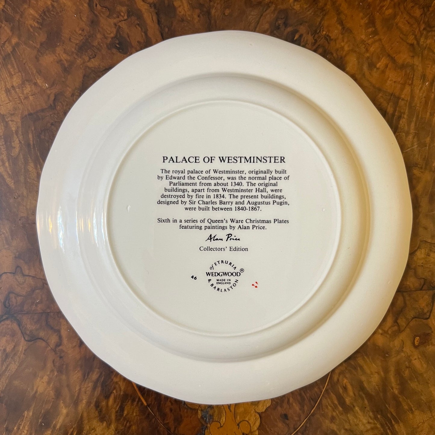 Wedgwood Christmas 1985 The House Of Parliament London Collectors Plate