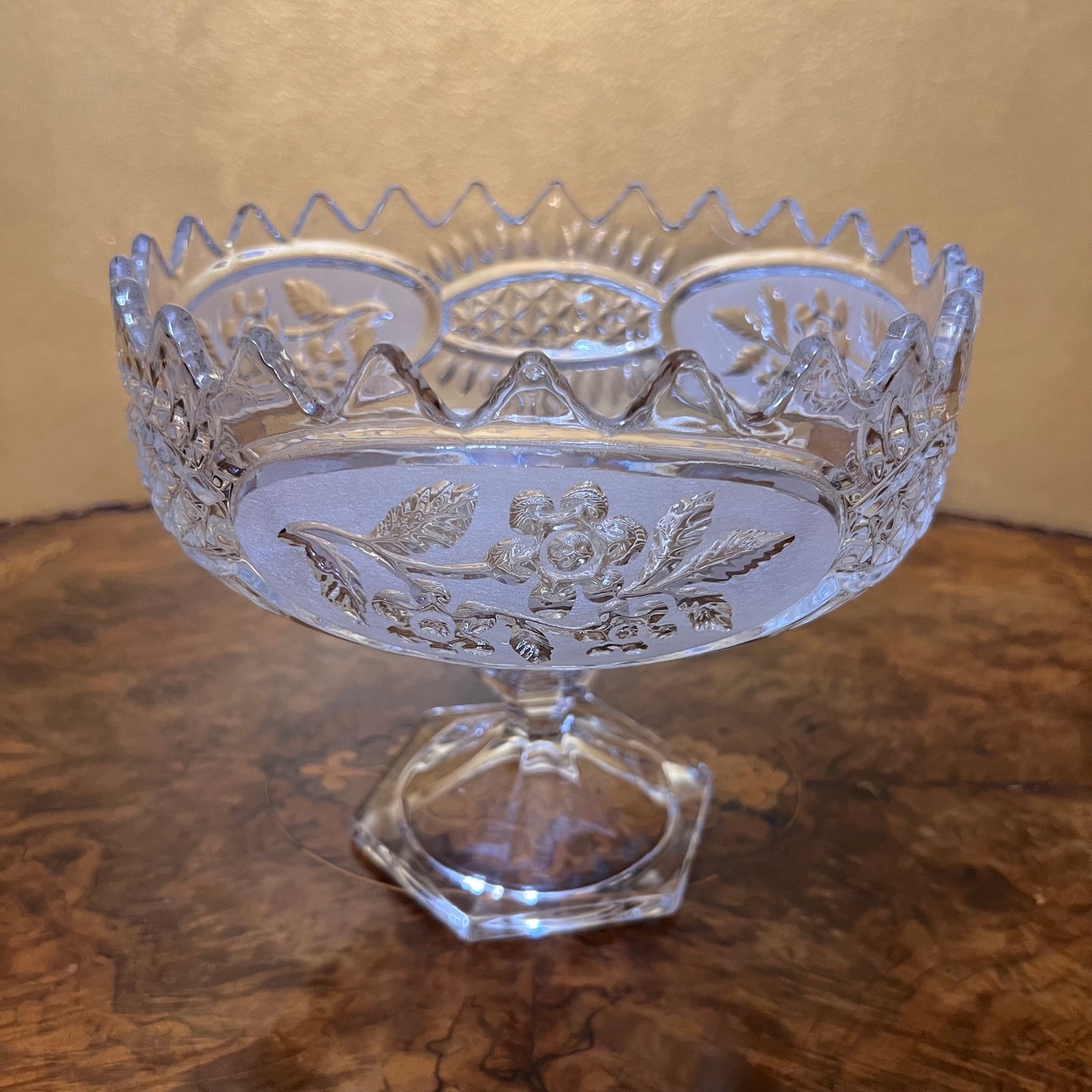 Vintage Crystal Rose Design Display Bowl