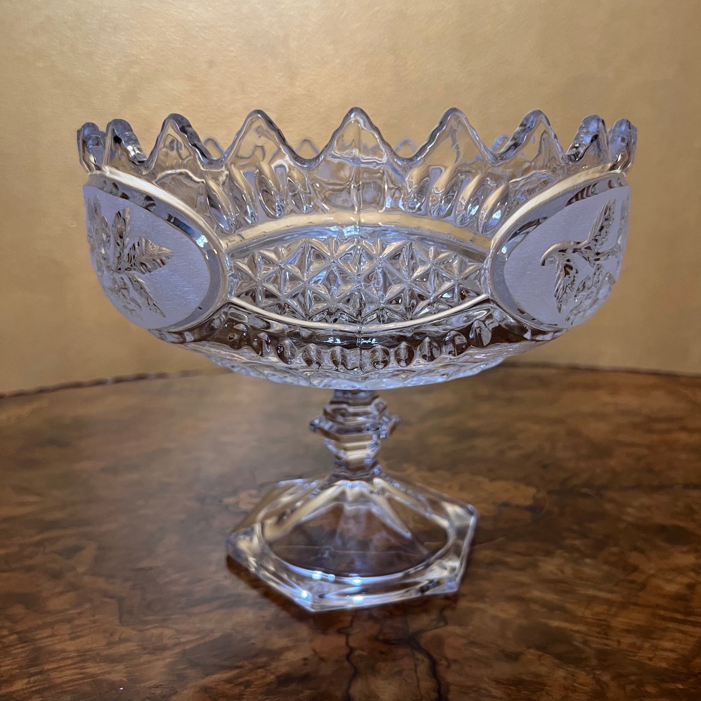 Vintage Crystal Rose Design Display Bowl
