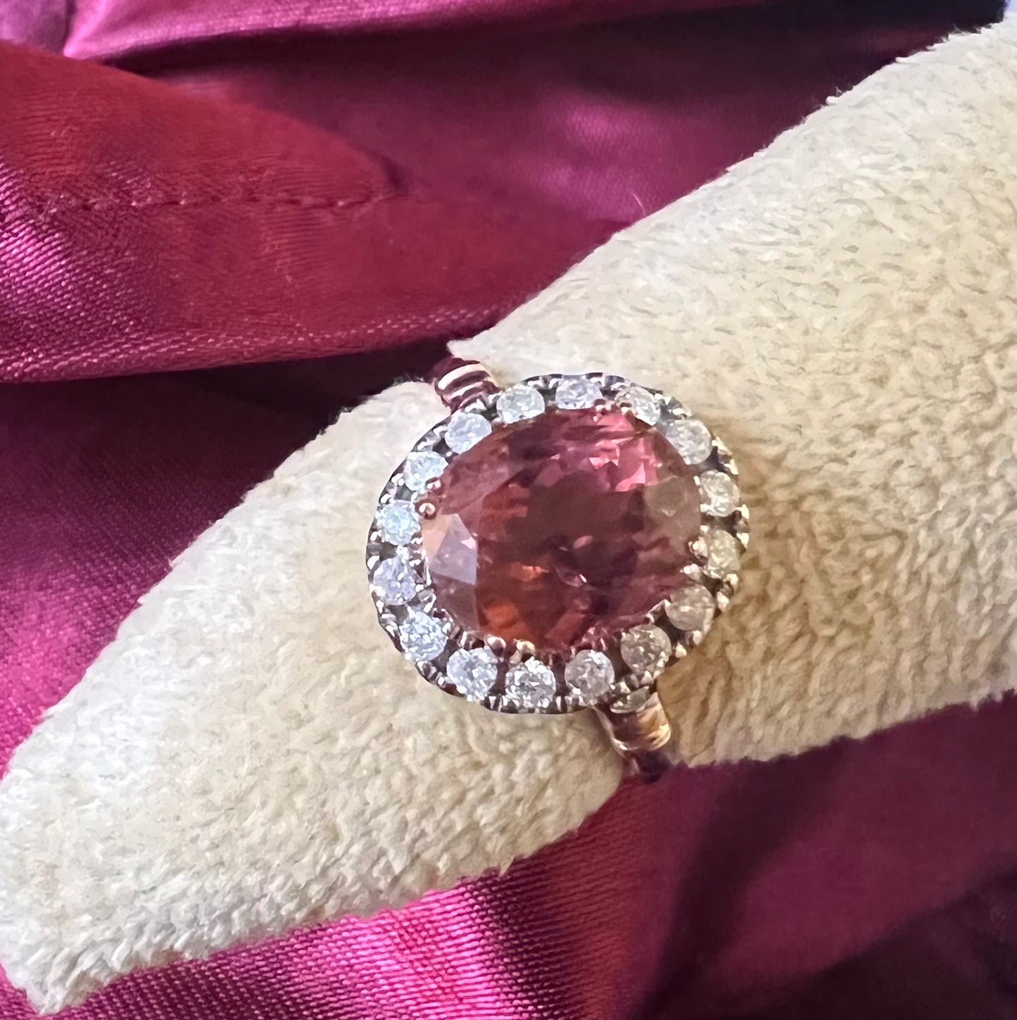 Rose Gold 14CT Pink Tourmaline & Diamond Ring Sz 8