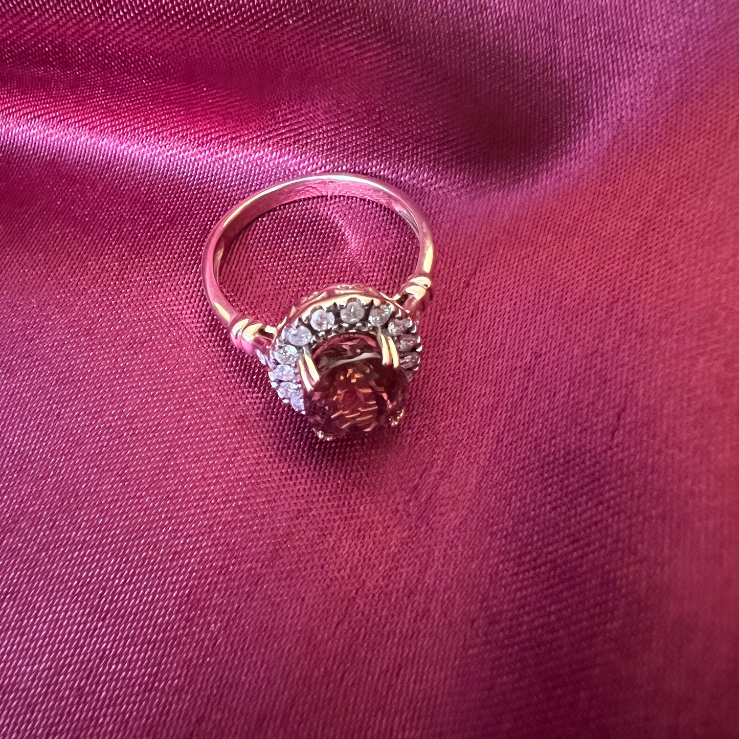 Rose Gold 14CT Pink Tourmaline & Diamond Ring Sz 8