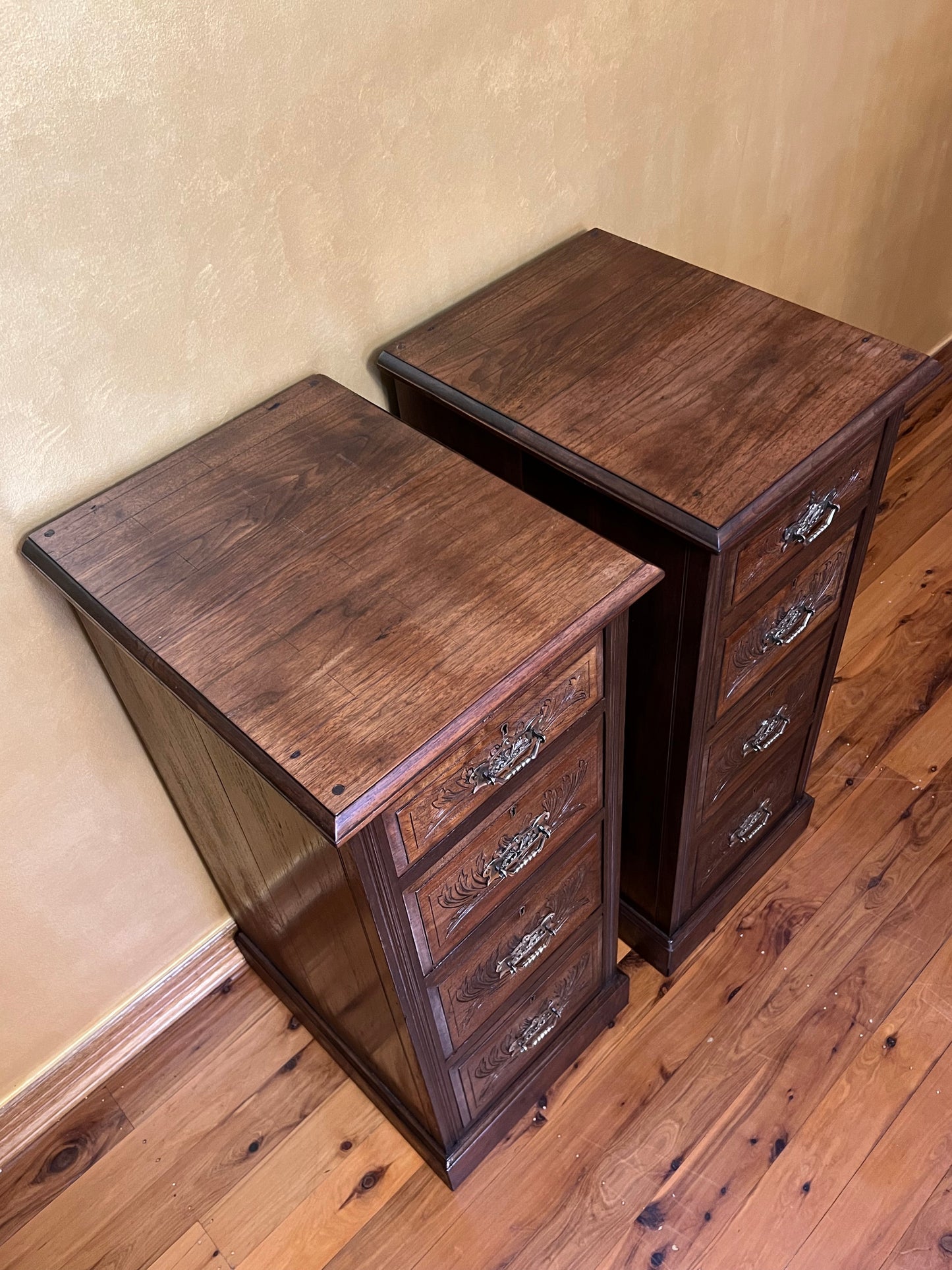 Antique Walnut Chest of Four Drawers Bedside Tables Pair