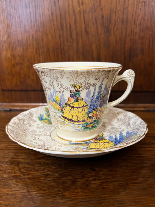 Vintage James Kent Longton, Crinoline Lady Tea Cup & Saucer