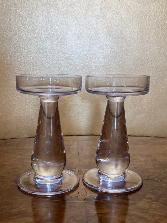Glass Round Candle Holders Pair