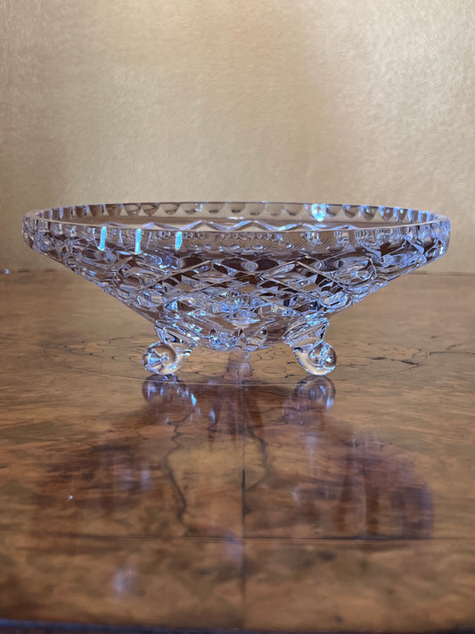 Vintage Crystal Cut Shallow Bowl With Feet