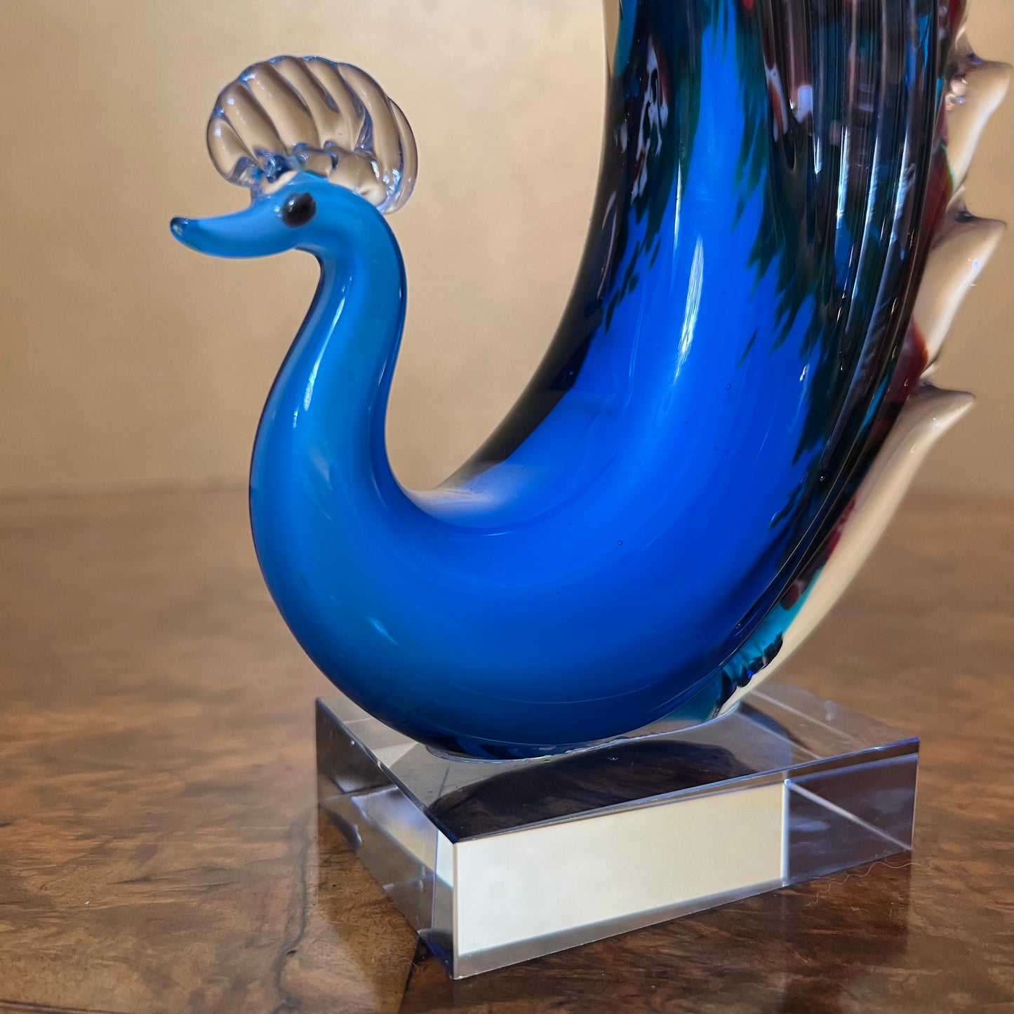 Art Glass Blue Peacock Ornament