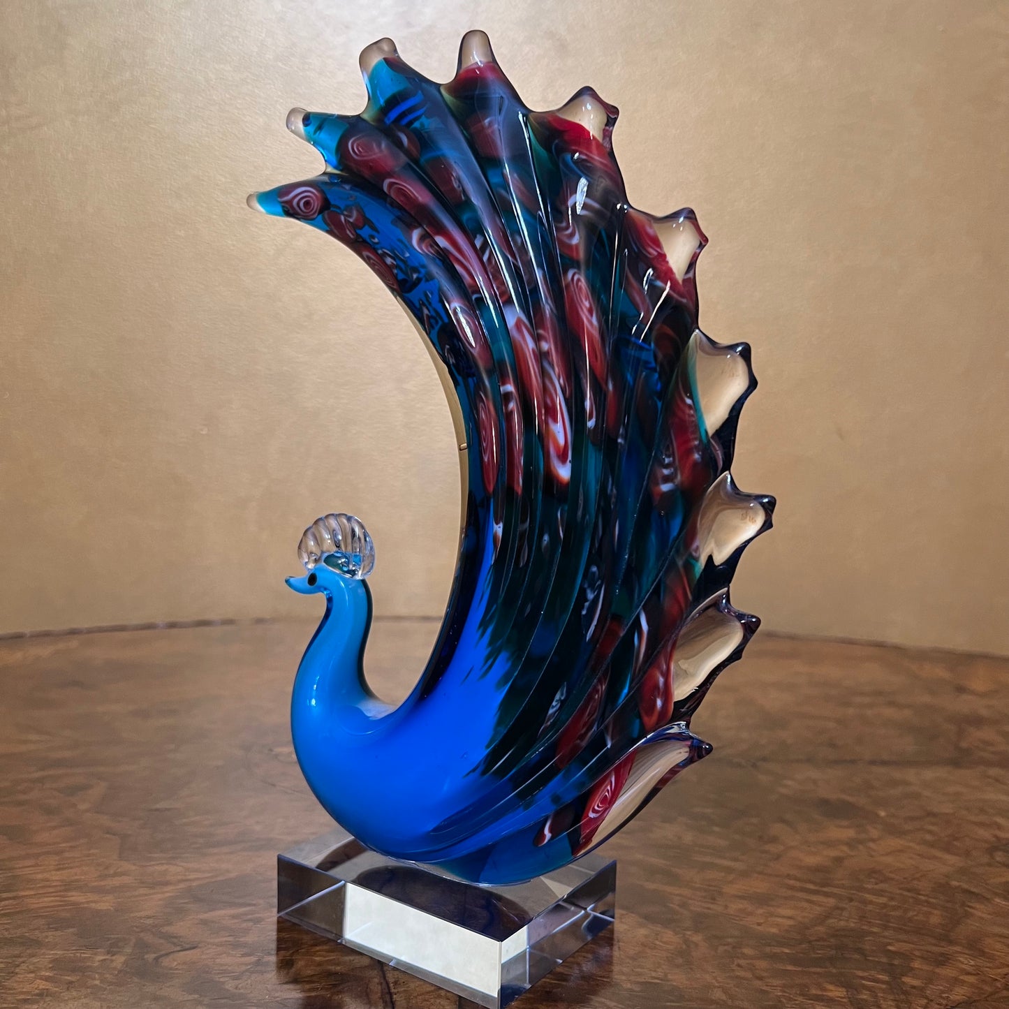 Art Glass Blue Peacock Ornament