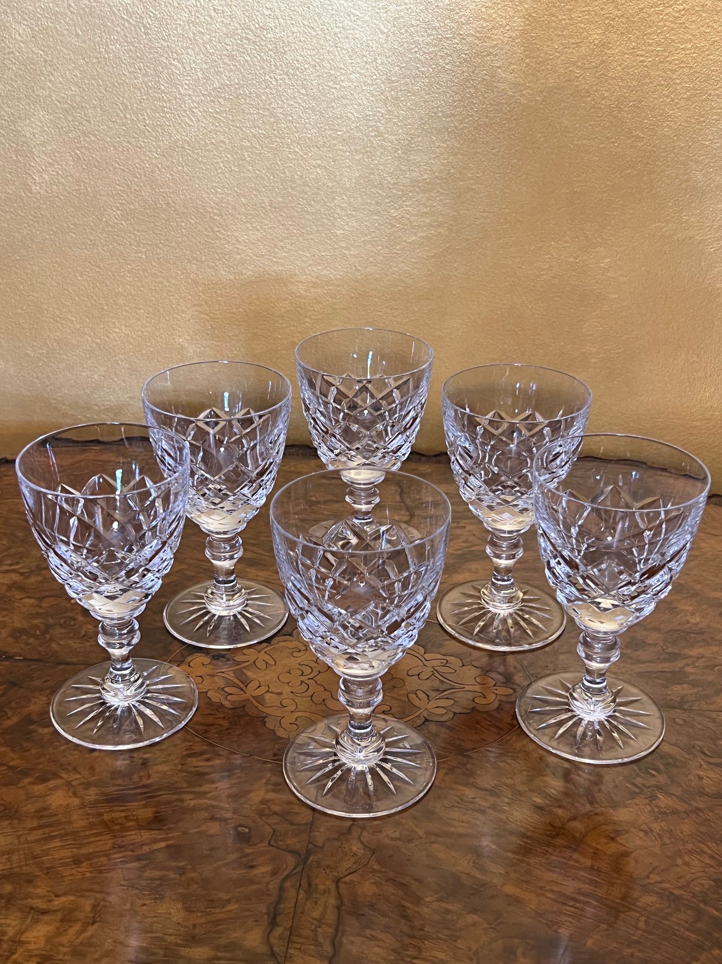 Vintage Crystal Cut Wine Glasses Set Of Six