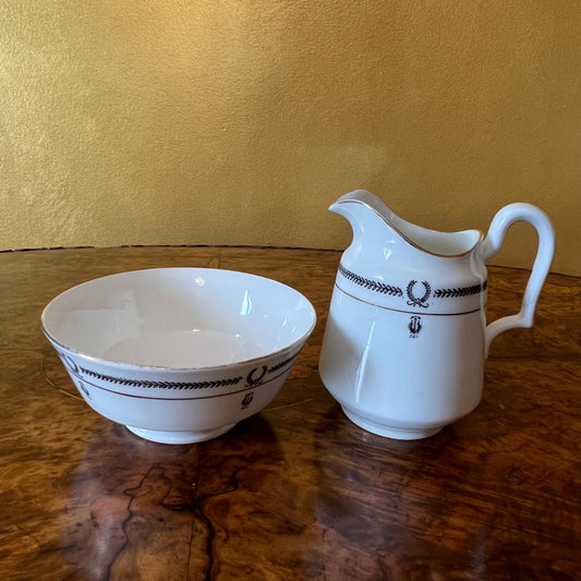 Vintage Paragon Black & White Print Milk & Sugar Bowl