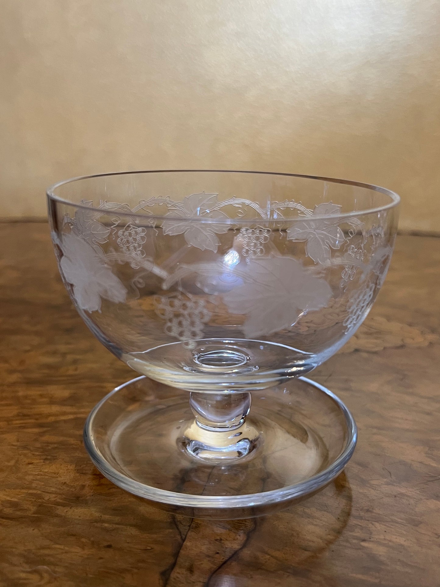 Vintage Crystal Etched Grapes & Leave Desert Glasses Set of 6