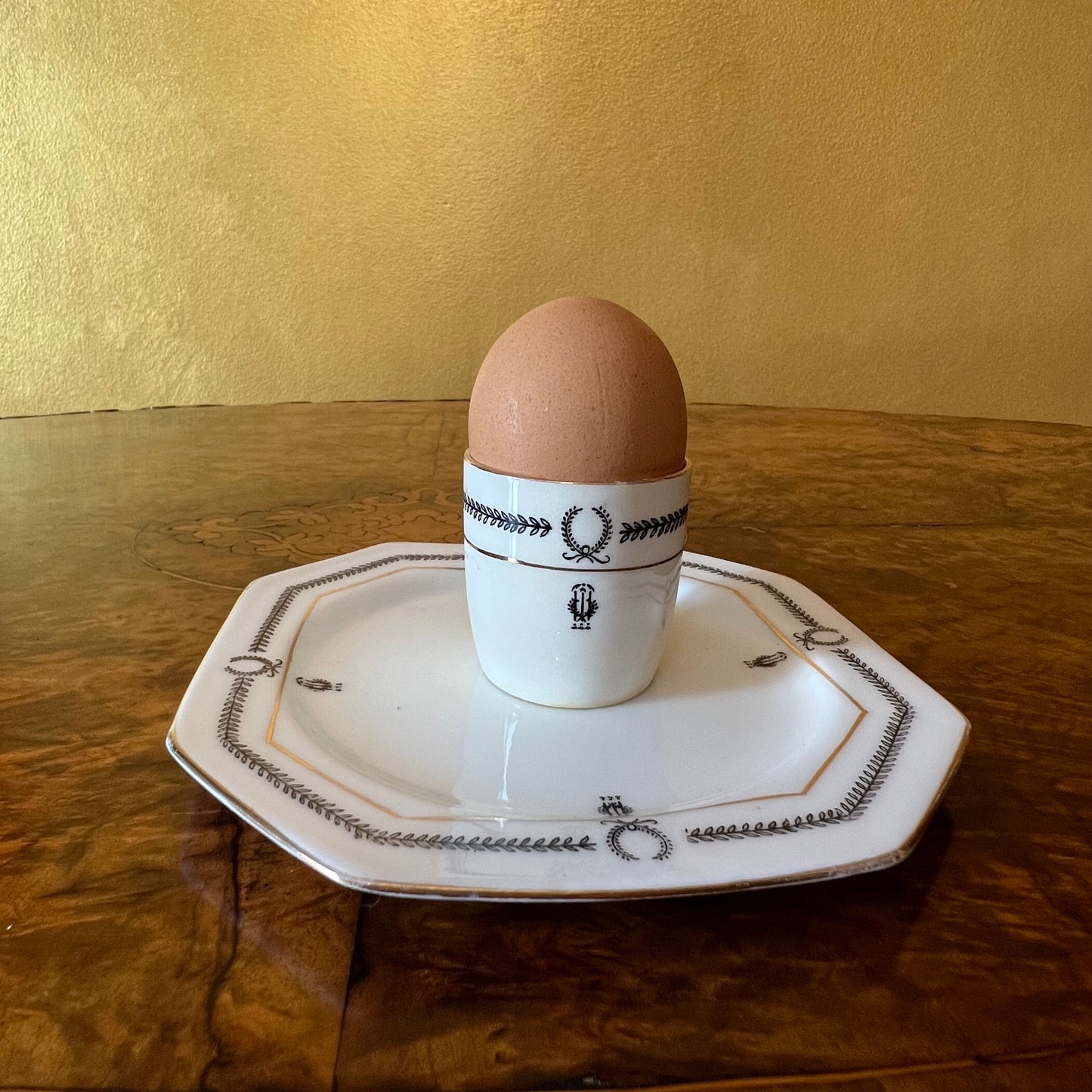 Vintage Paragon Black & White Print Egg Holder & Plates