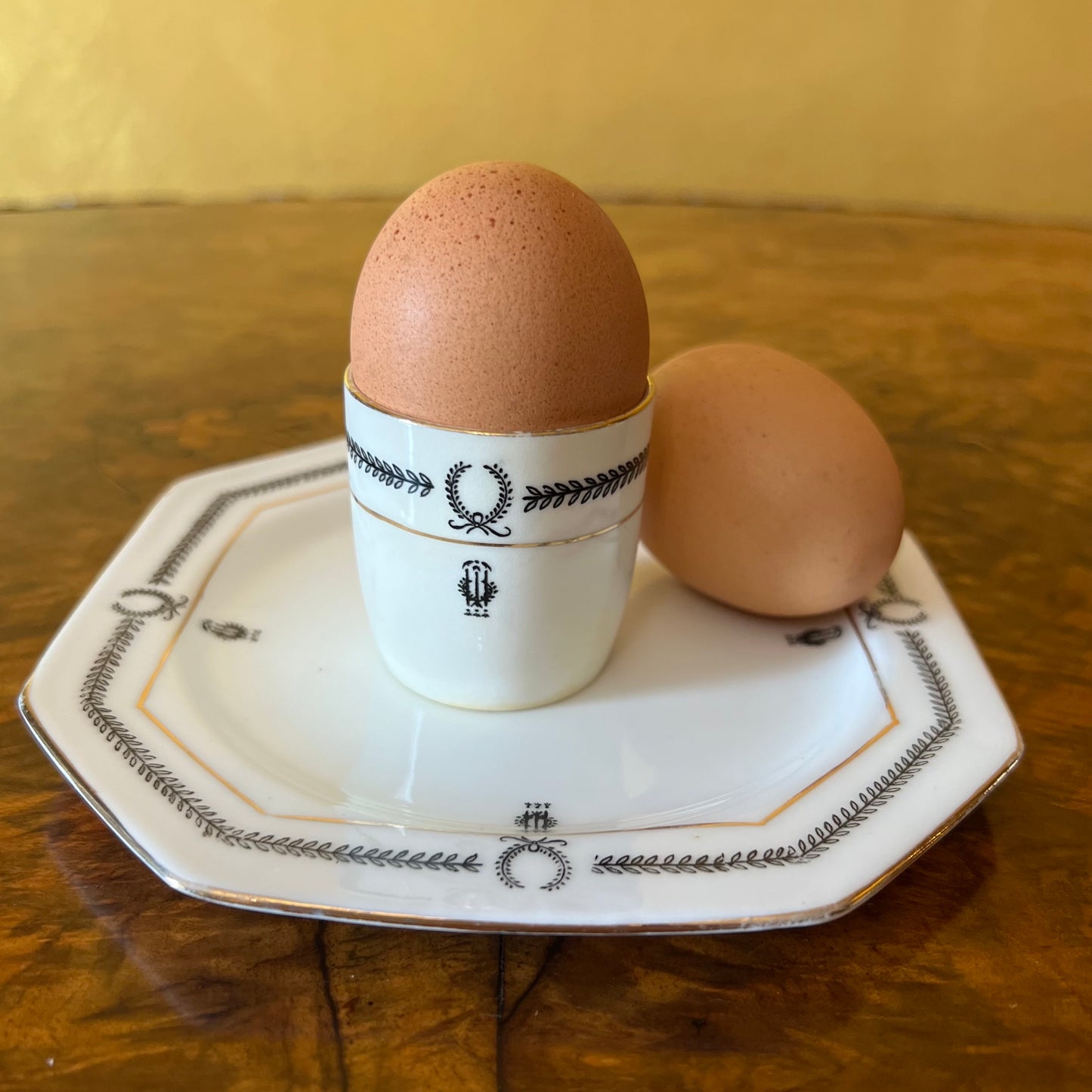 Vintage Paragon Black & White Print Egg Holder & Plates