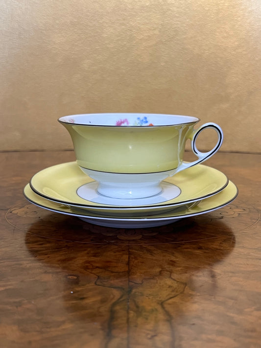 Vintage MZ Altrohlau Yellow Floral Tea Cup Trio Set