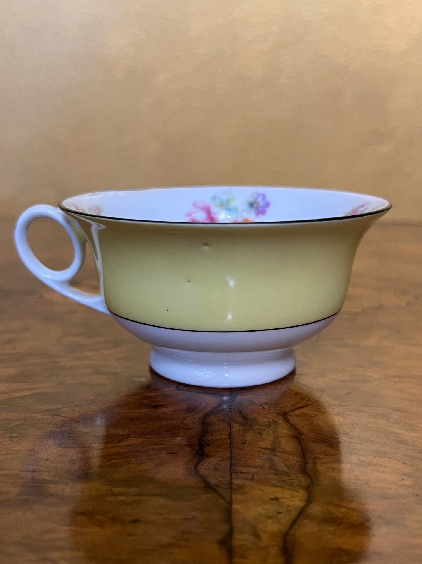 Vintage MZ Altrohlau Yellow Floral Tea Cup Trio Set