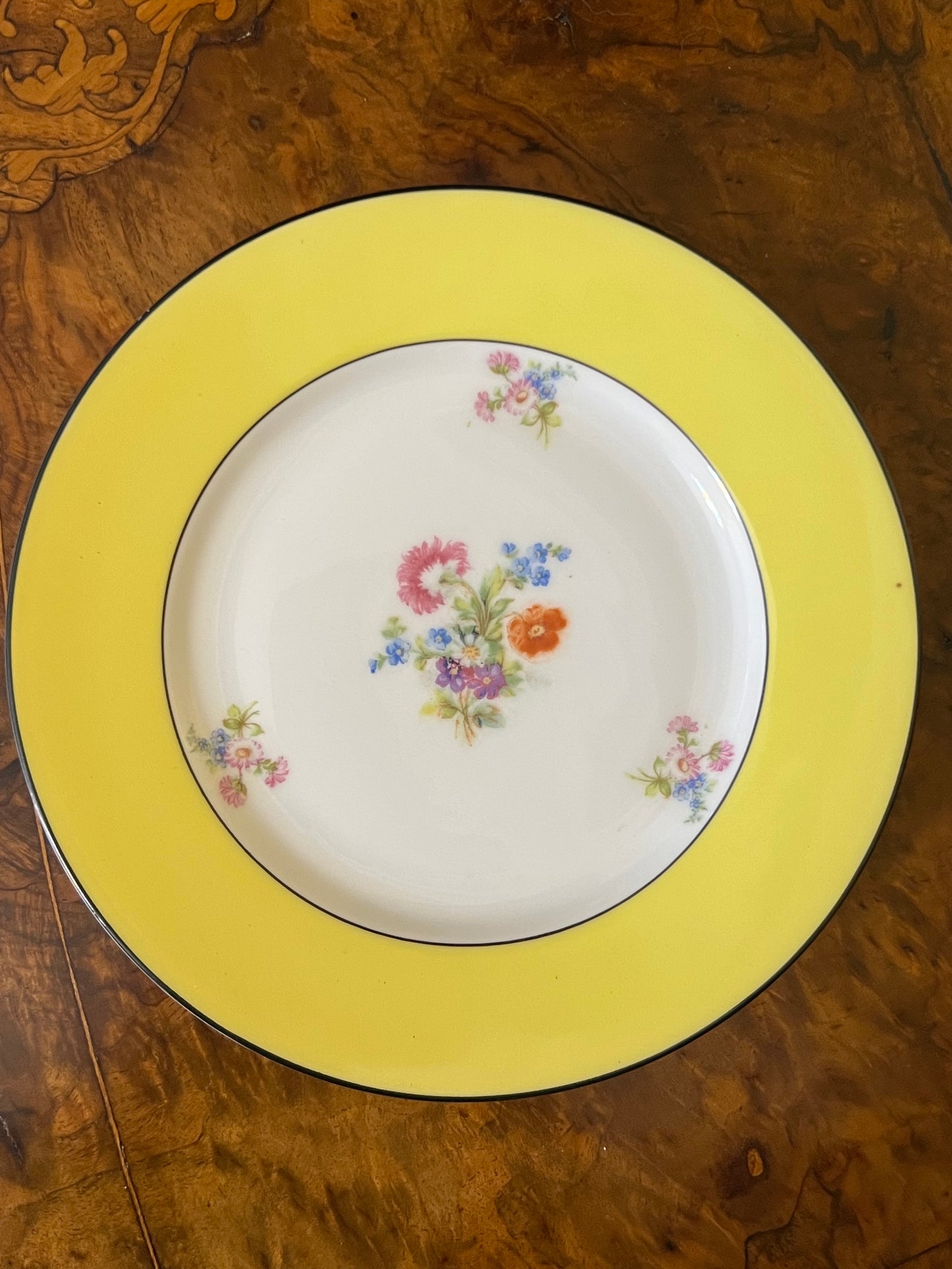 Vintage MZ Altrohlau Yellow Floral Tea Cup Trio Set