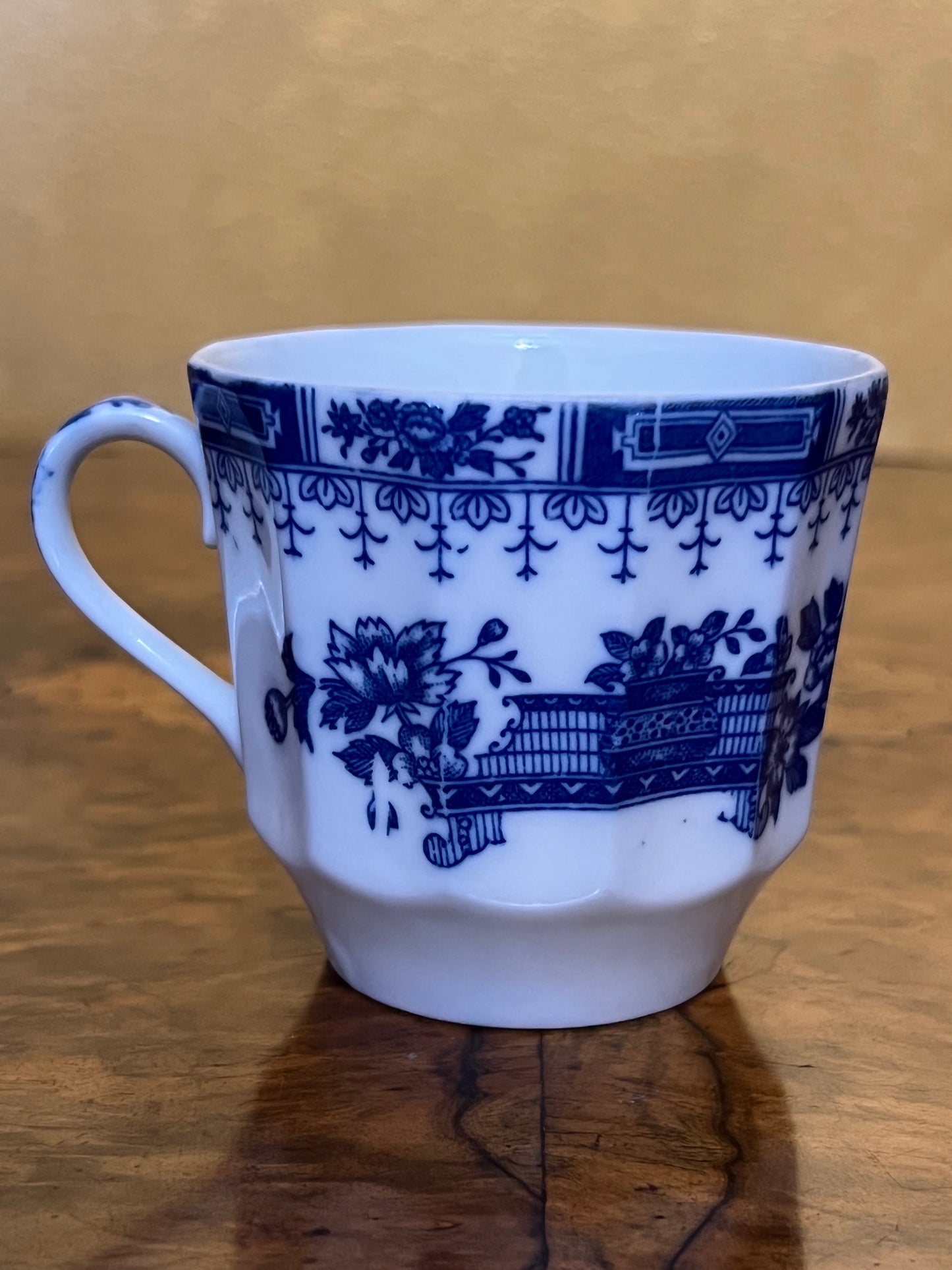 Vintage Blue & White Print Tea Cup & Saucer