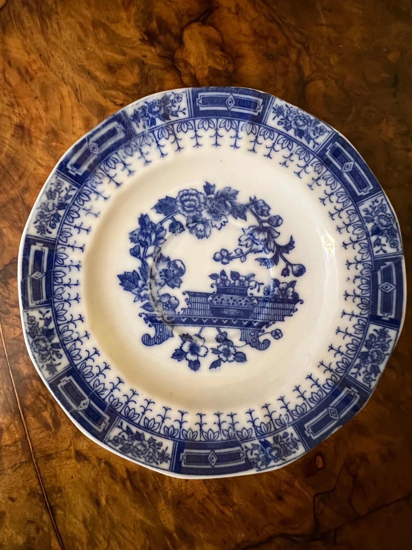 Vintage Blue & White Print Tea Cup & Saucer