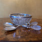 Vintage English Silver Plated Crystal Bowl With Serving Utensils