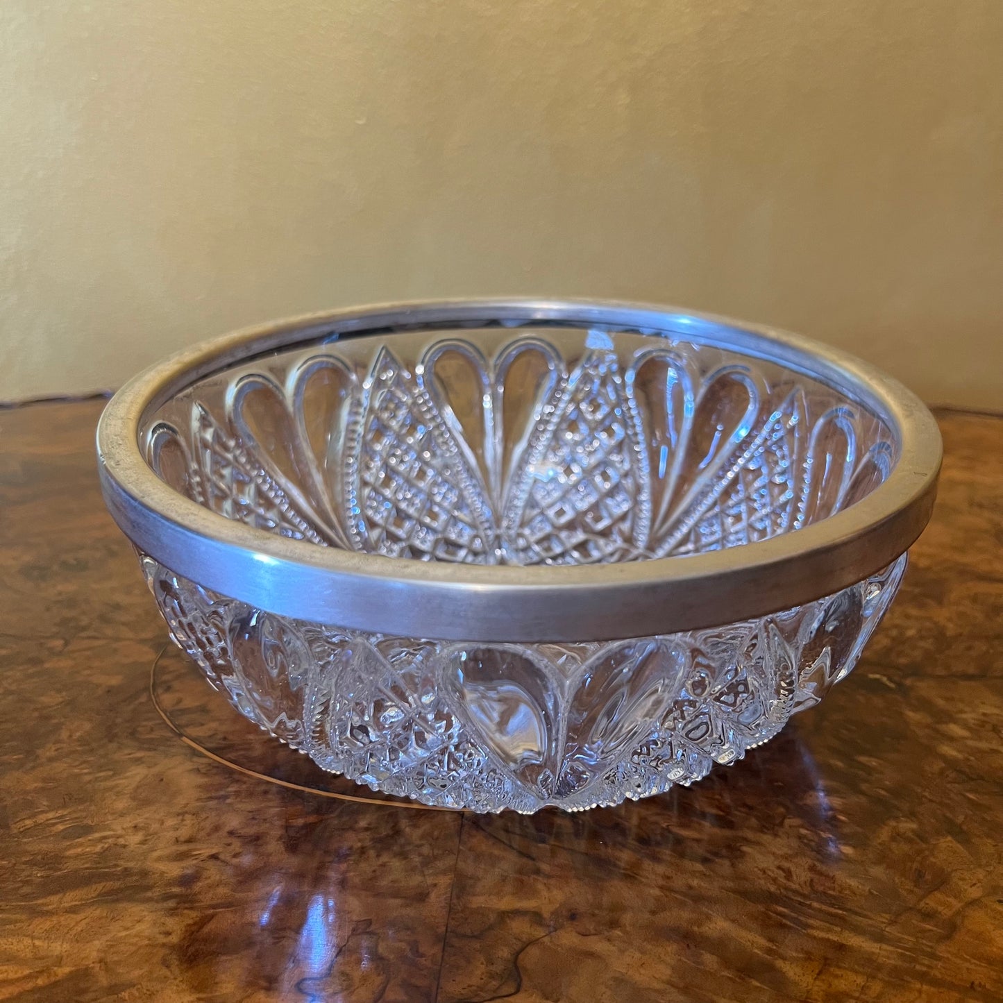 Vintage English Silver Plated Crystal Bowl With Serving Utensils