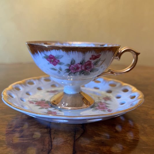 Vintage Lustre Ware Hand Painted Tea Cup & Saucer