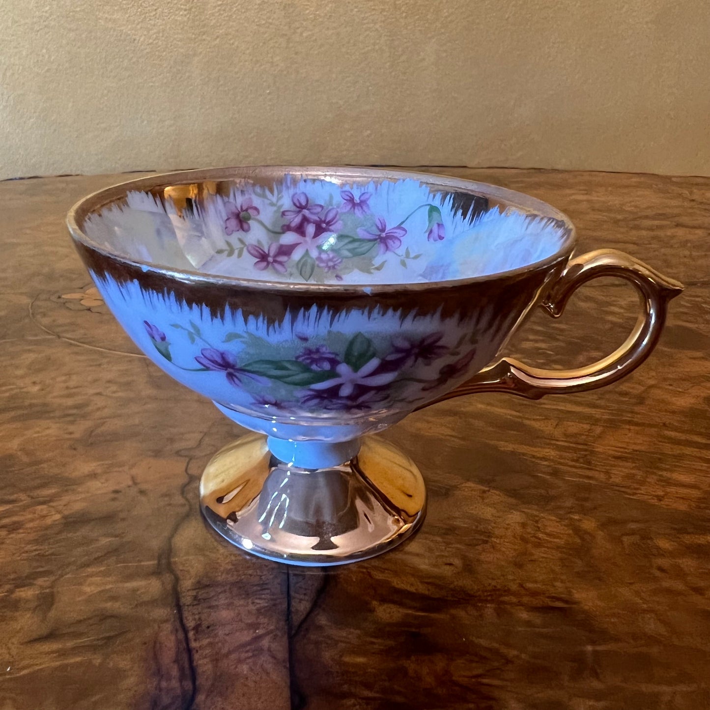 Vintage Lustre Ware Hand Painted Purple Tea Cup & Saucer