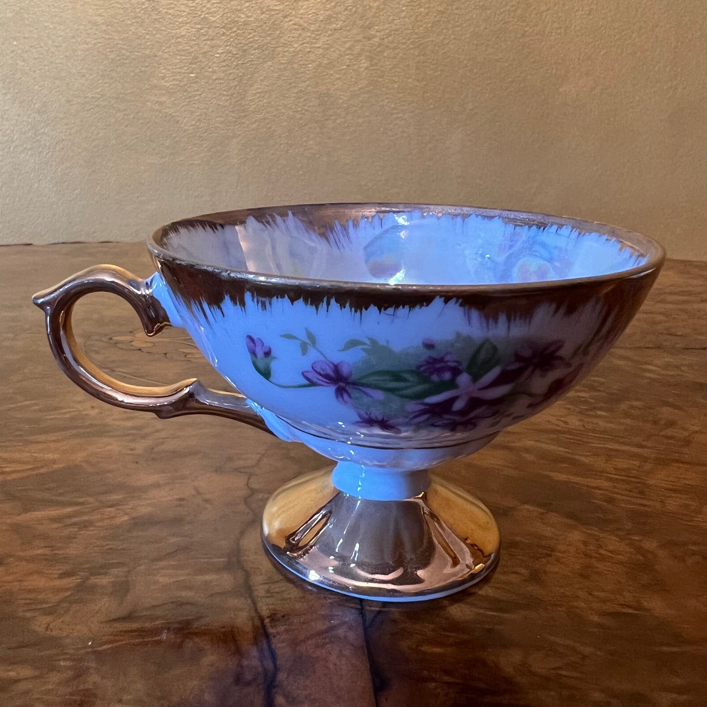 Vintage Lustre Ware Hand Painted Purple Tea Cup & Saucer